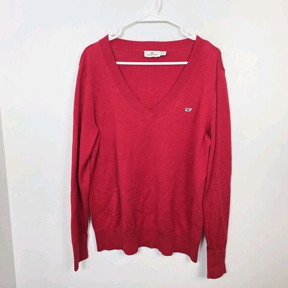 Vineyard Vines Red Cotton V-Neck Preppy Classic Heritage Sweater Size Medium - Picture 1 of 8